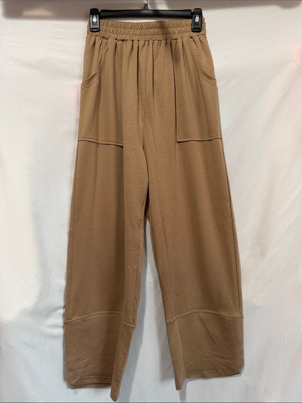 Relaxed Wide-Leg Pants with Elastic Waist in Tan